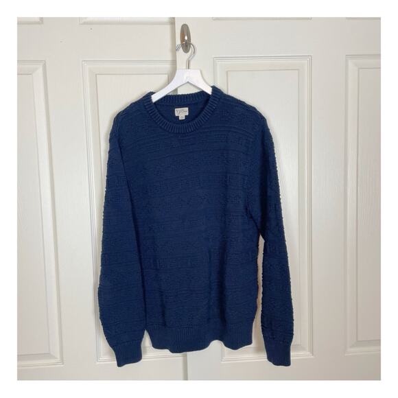 J. Crew Navy Hand Knit Guernsey Stitch Sweater 100% Cotton - Picture 1 of 8